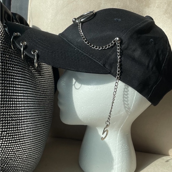 💚💚 Chain & Piercings Ball Cap with silver piercings and hanging chain. - Picture 10 of 10